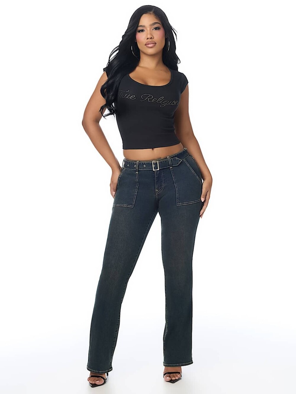 True Religion Becca Mid Rise Bootcut Jeans in Dark Bull Riding Wash, Size 28 NWT